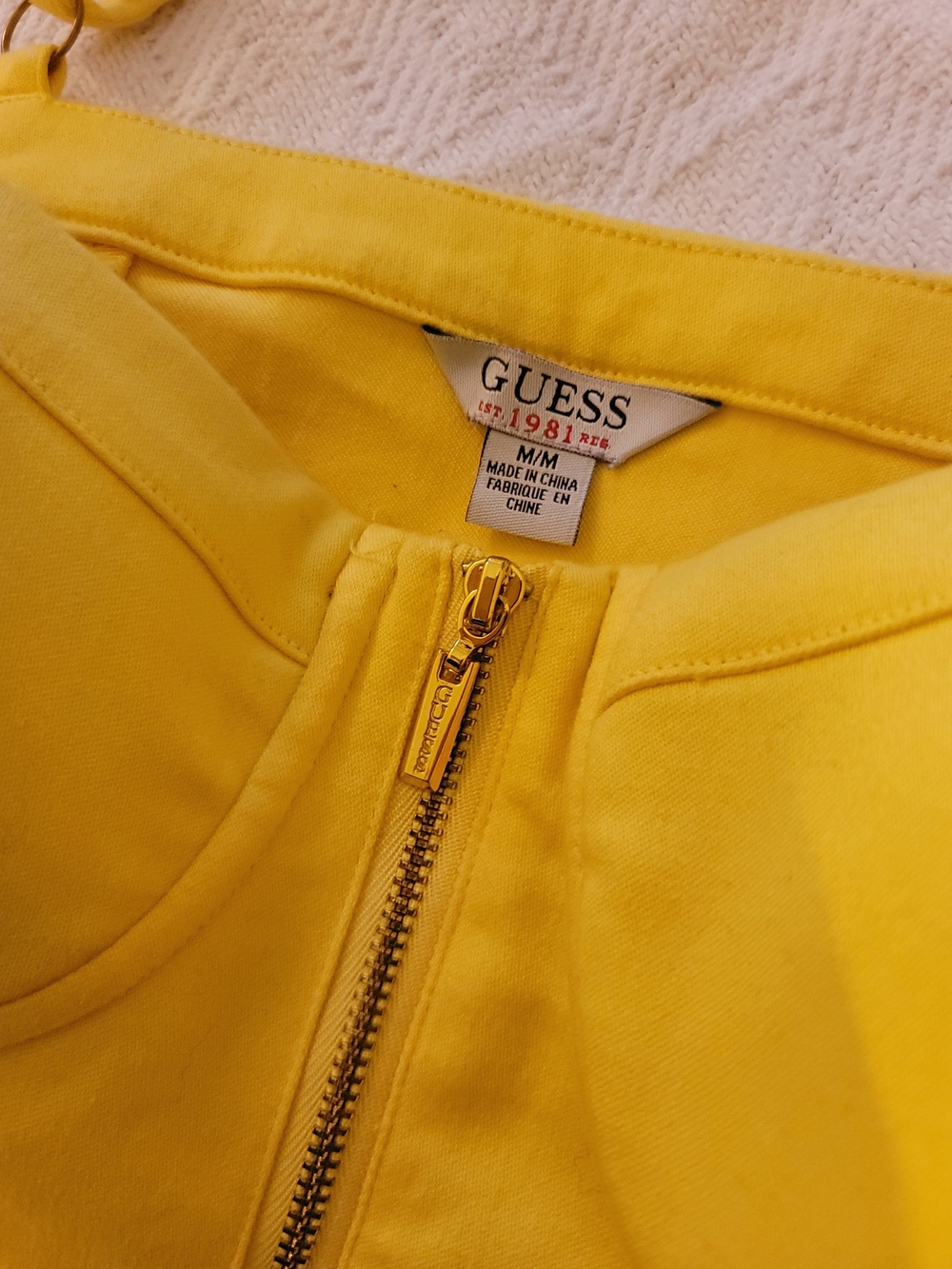 Guess Yellow Crop Top with Front Zip